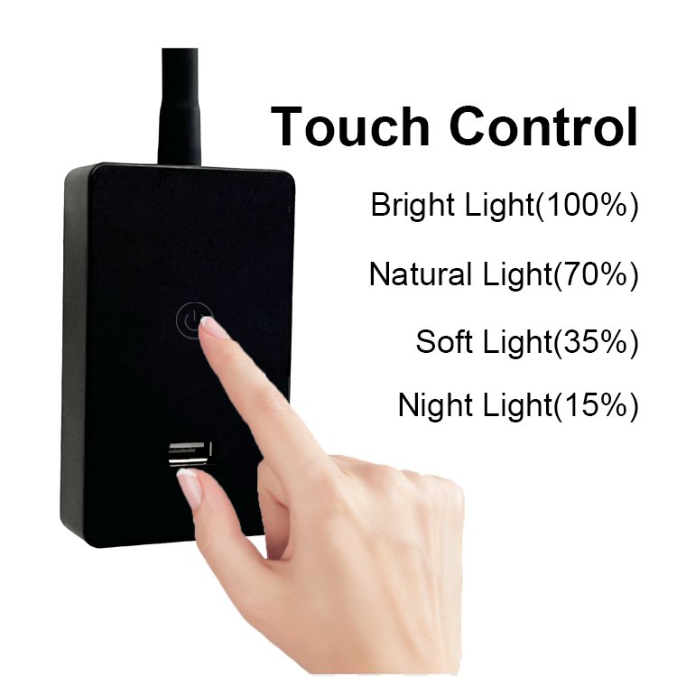 Hotel Easy Installation plug-in wall lamp Foldable touch Memory mounted LED Wall Book Reading Lamp Bedroom USB charging light