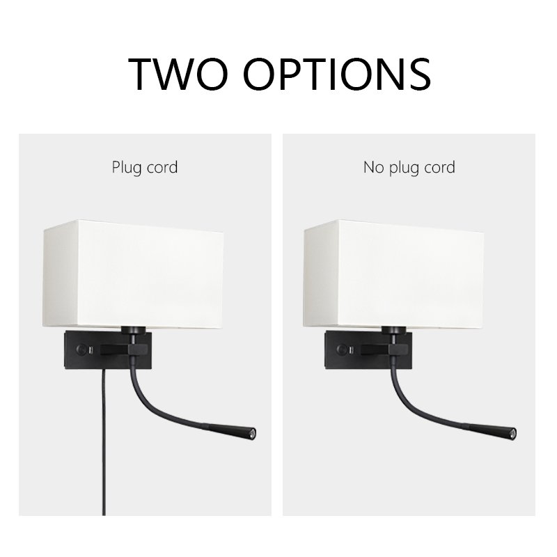 Dimmable Flexible Gooseneck Wall Mount Mounted Bedside Reading LED Light Lamp with USB Port and double switch Cloth lampshade