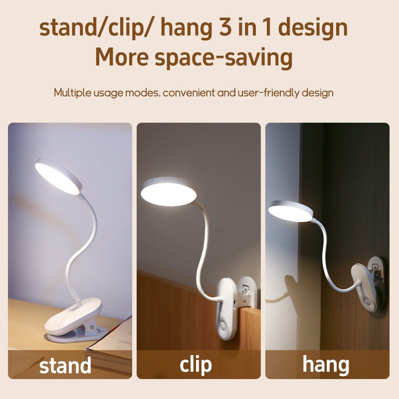 Rechargeable LEDs Clip on Desk Lamp 360 Flexible Gooseneck Reading Table Light Eye-Caring USB Table Lamp Study Read Light