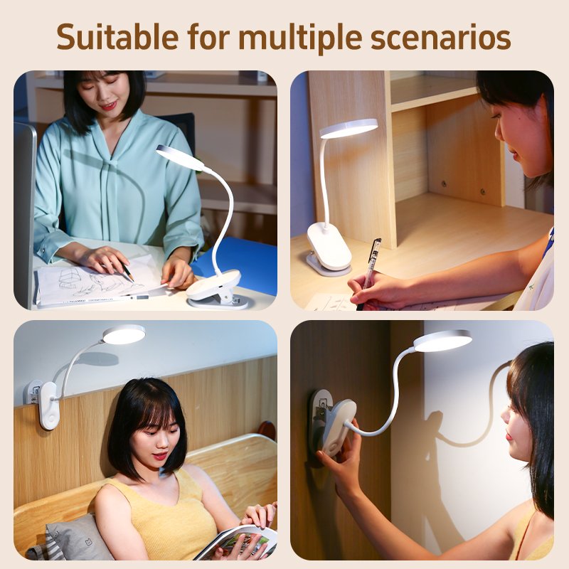 Rechargeable LEDs Clip on Desk Lamp 360 Flexible Gooseneck Reading Table Light Eye-Caring USB Table Lamp Study Read Light