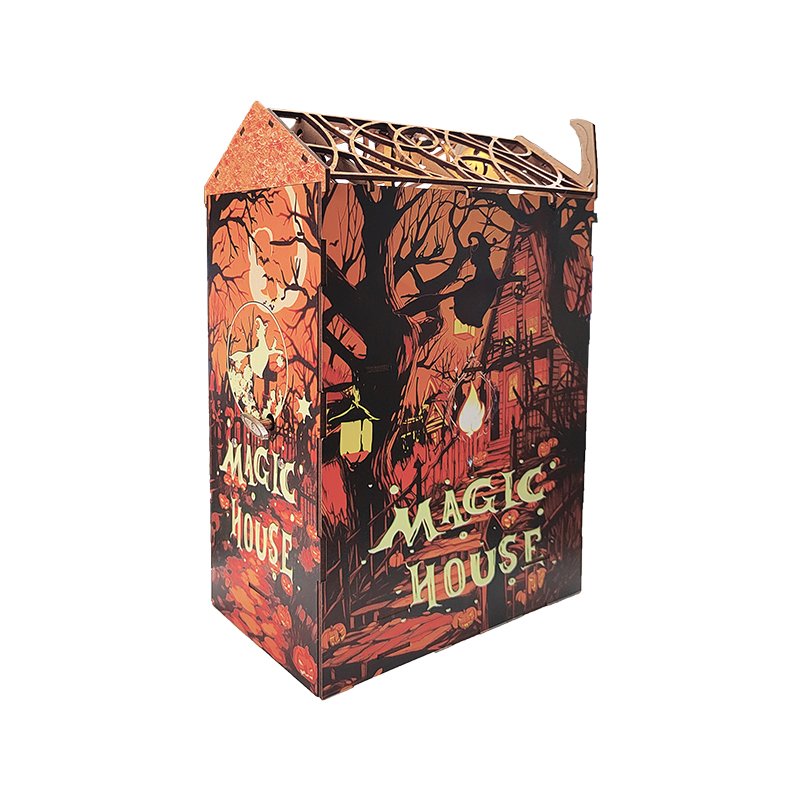Design Beautiful Book End Home Art Decorations Handcraft Three-dimensional Carved Wooden Academy Of Magic Puzzle With Lights