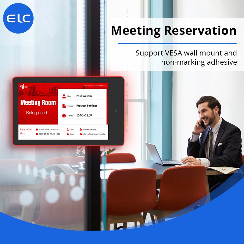 Wall Mount Touch Screen Display POE Power Surrounding LED Light Bar Meeting Room Android Tablet PC Booking System