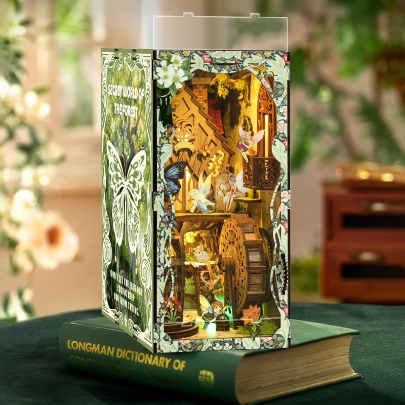 Magic forest bookends wood dollhouse model diy toys wooden book nook kits puzzle house with adults kids