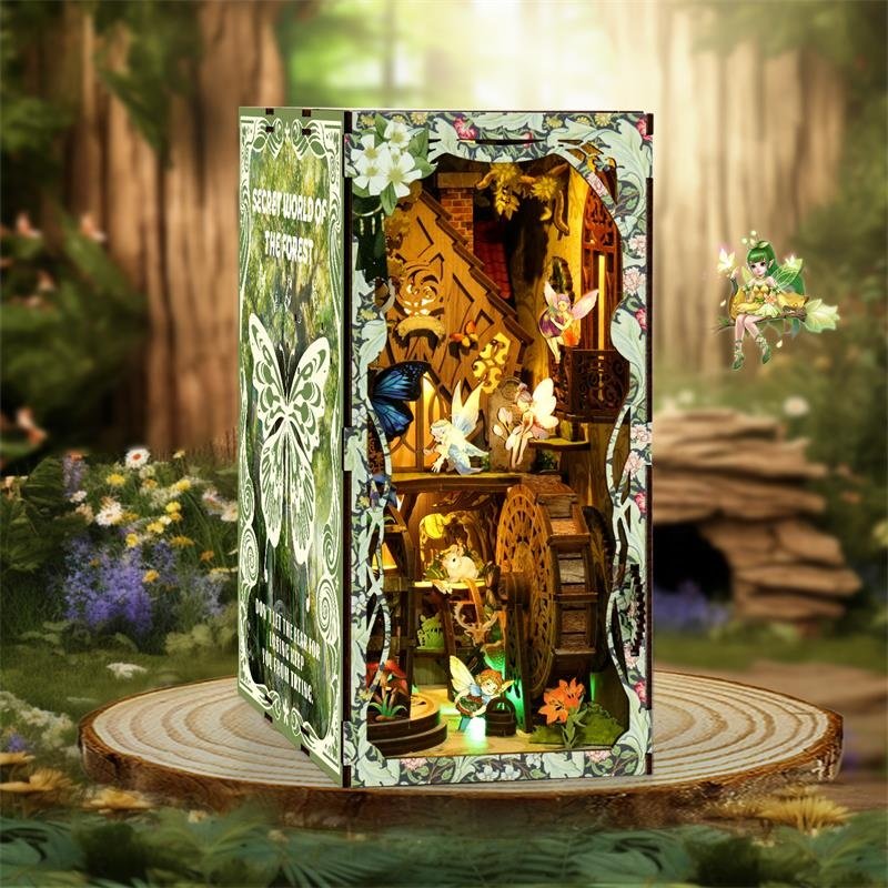Magic forest bookends wood dollhouse model diy toys wooden book nook kits puzzle house with adults kids