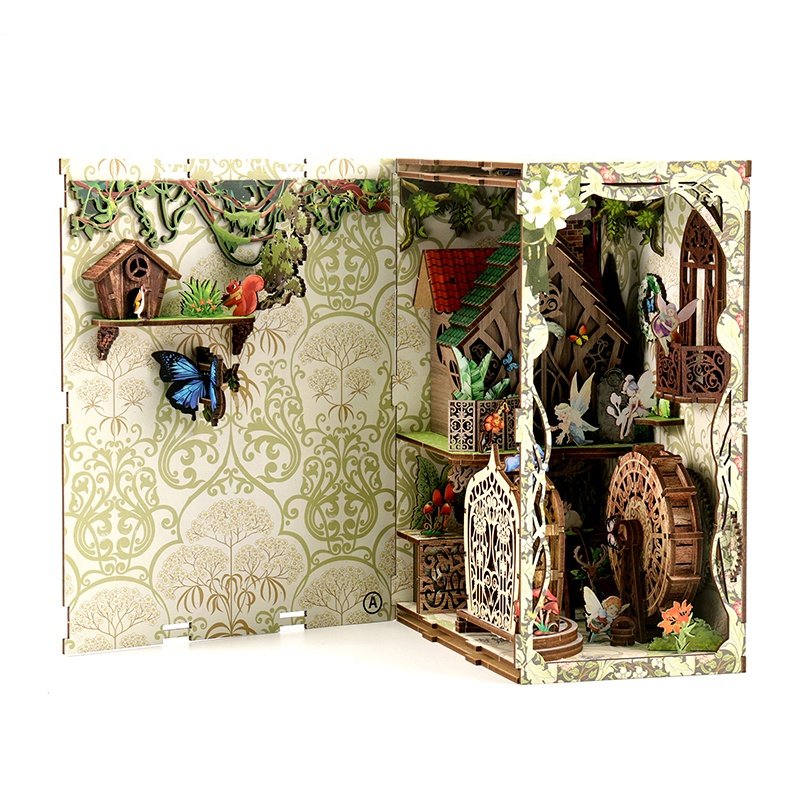 Magic forest bookends wood dollhouse model diy toys wooden book nook kits puzzle house with adults kids