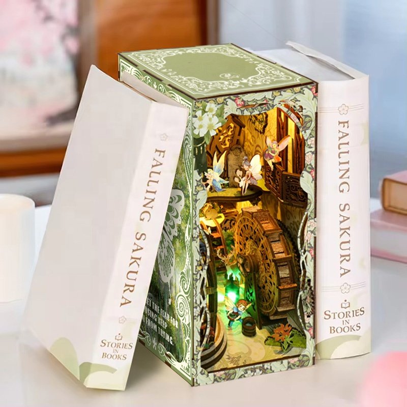 Magic forest bookends wood dollhouse model diy toys wooden book nook kits puzzle house with adults kids