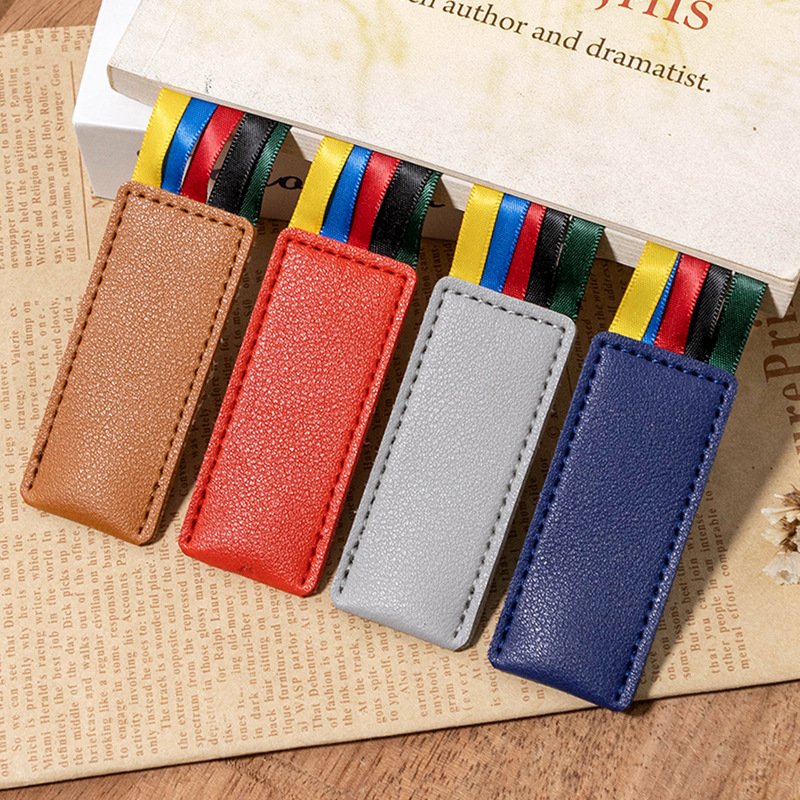 Ribbon Bookmark Ribbon Markers Artificial Leather Bookmark with Colorful Ribbons for Books