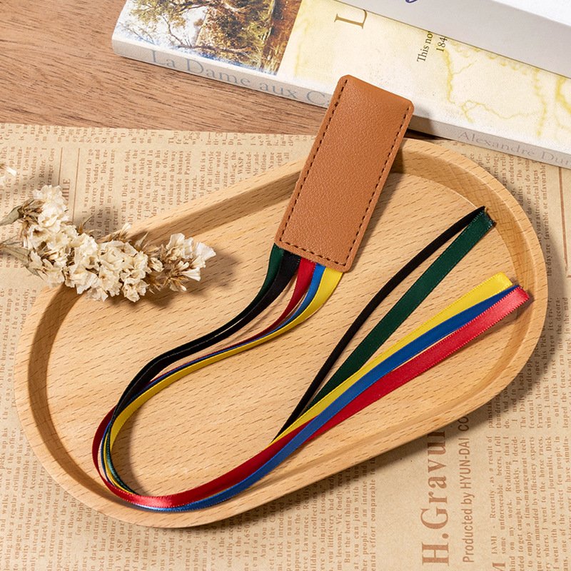 Ribbon Bookmark Ribbon Markers Artificial Leather Bookmark with Colorful Ribbons for Books