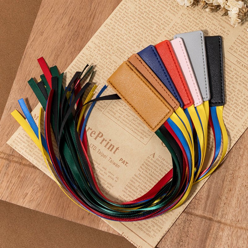 Ribbon Bookmark Ribbon Markers Artificial Leather Bookmark with Colorful Ribbons for Books
