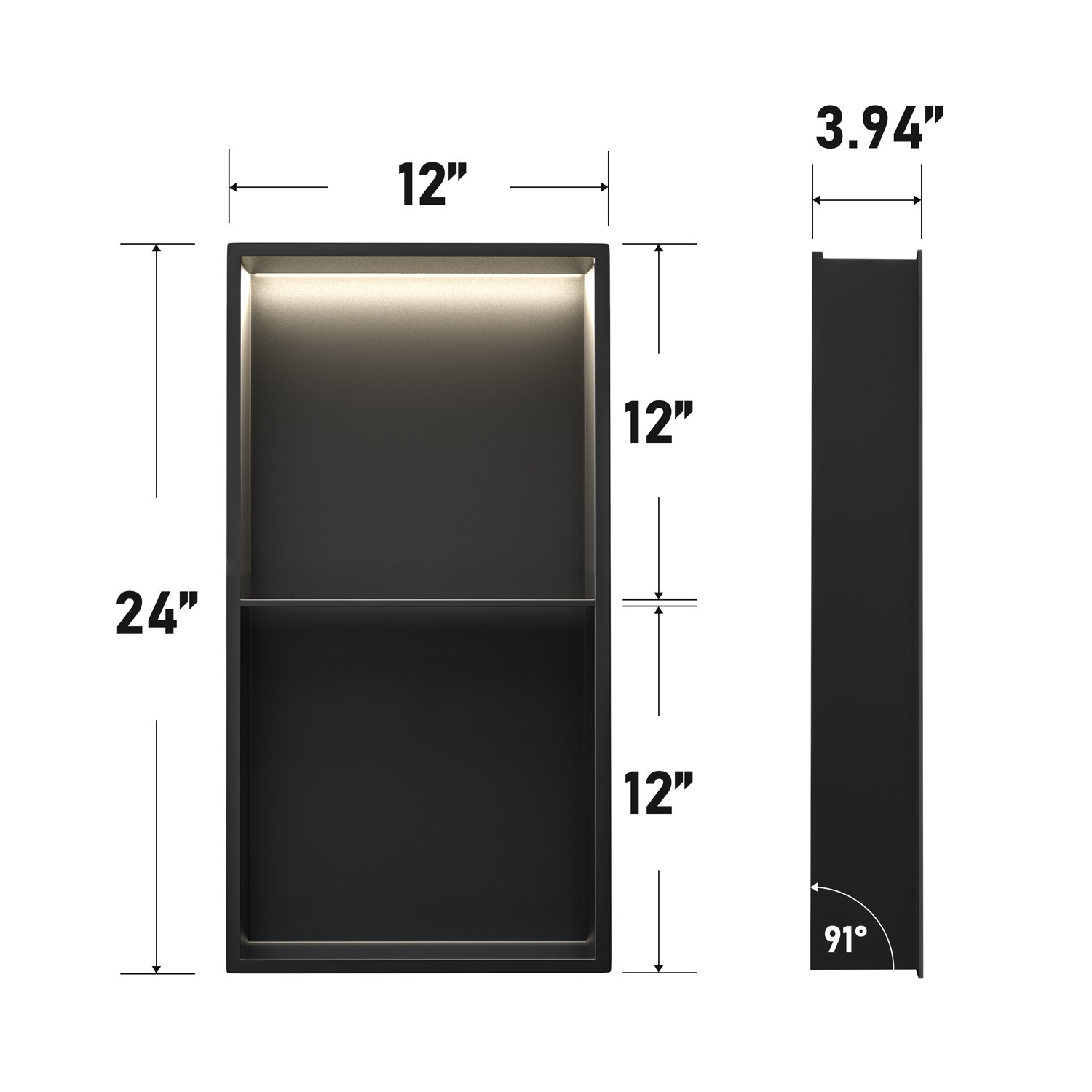 Waterproof Stainless Steel Wall Niche with LED Light Wall Mounted Storage Shelves Space Saving for Wine Plant Book Vase Display