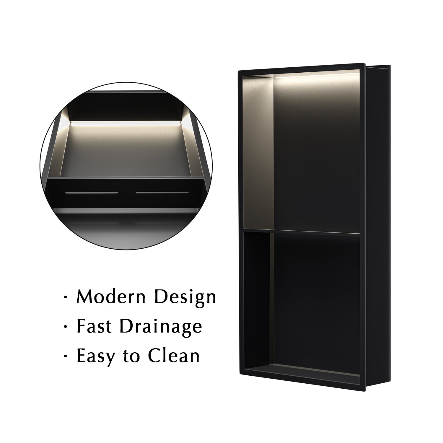Waterproof Stainless Steel Wall Niche with LED Light Wall Mounted Storage Shelves Space Saving for Wine Plant Book Vase Display