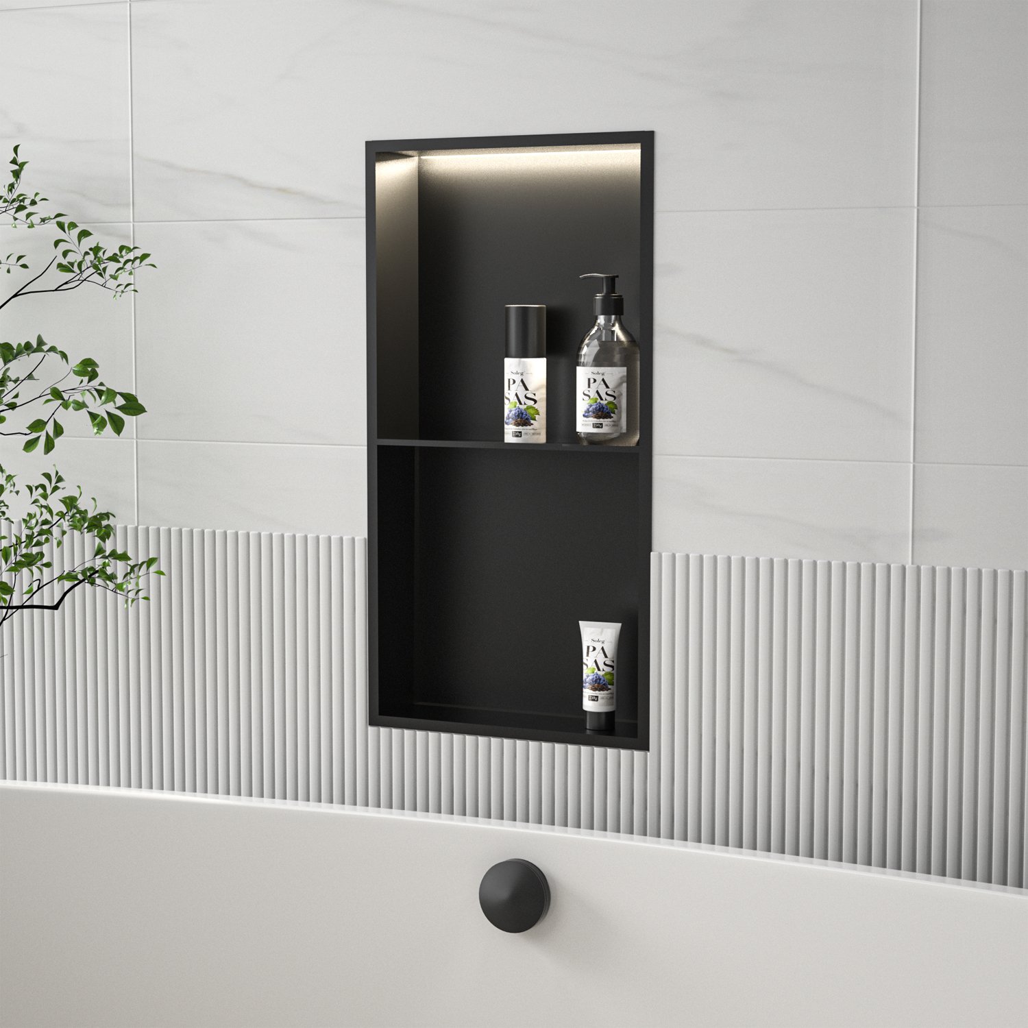 Waterproof Stainless Steel Wall Niche with LED Light Wall Mounted Storage Shelves Space Saving for Wine Plant Book Vase Display