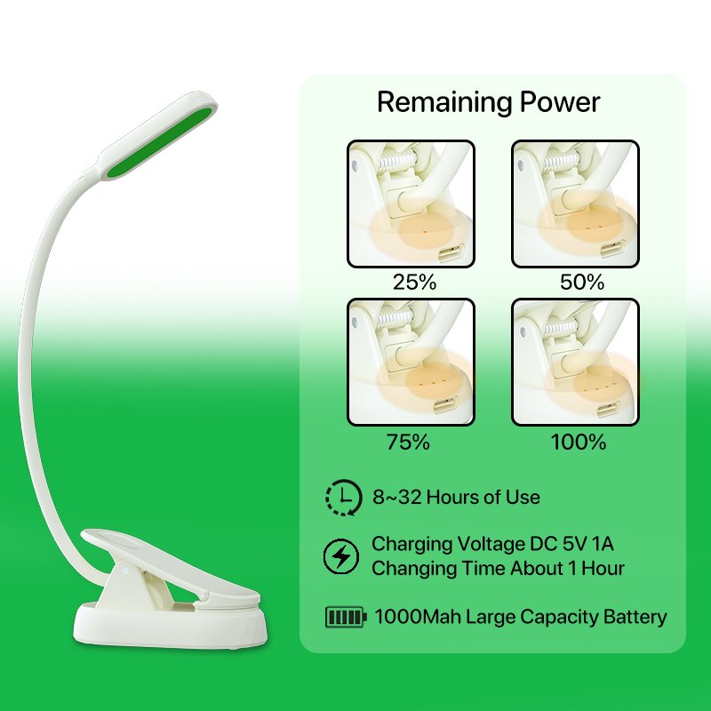 Green Led student eye protection reading lamp creative gift table study lamp Clip book light for Reading