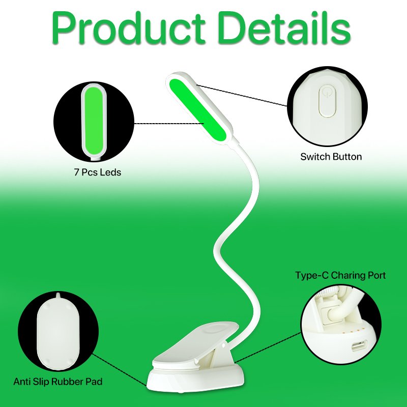 Green Led student eye protection reading lamp creative gift table study lamp Clip book light for Reading