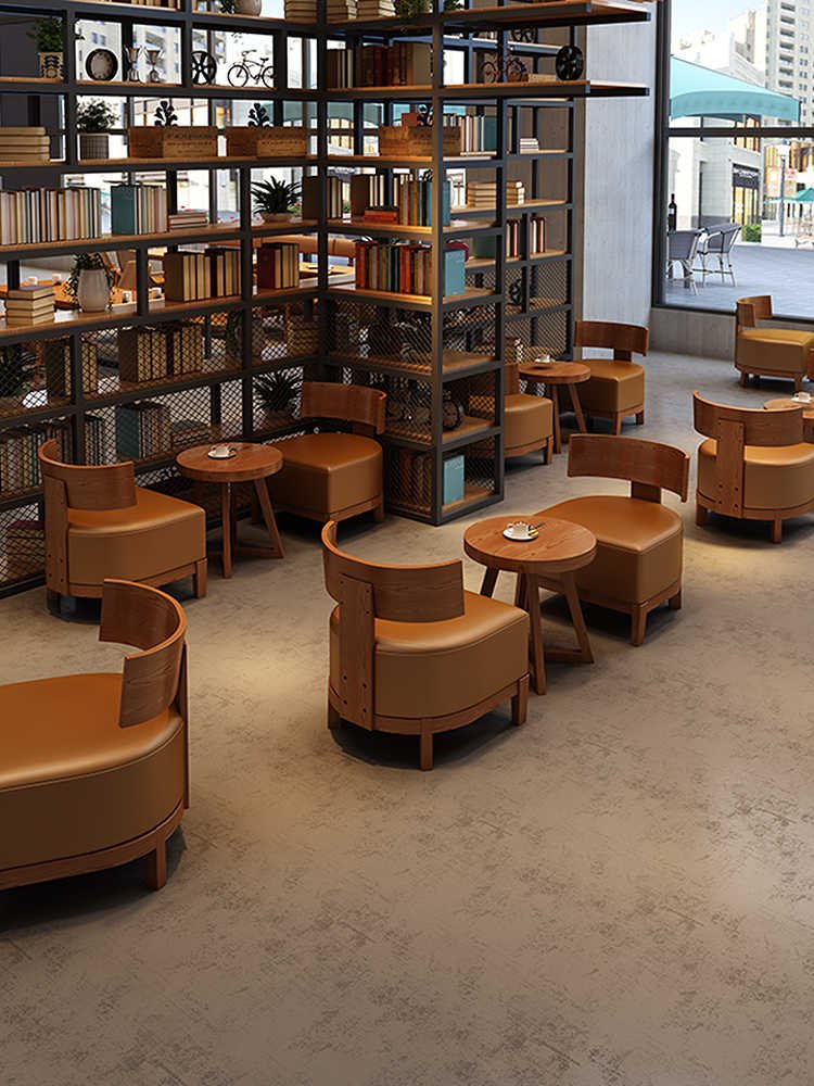 Wholesale Retro Comfort Cafe Book Bar Negotiation Room Solid Wood Cockloft Sofa Table and Chair Set