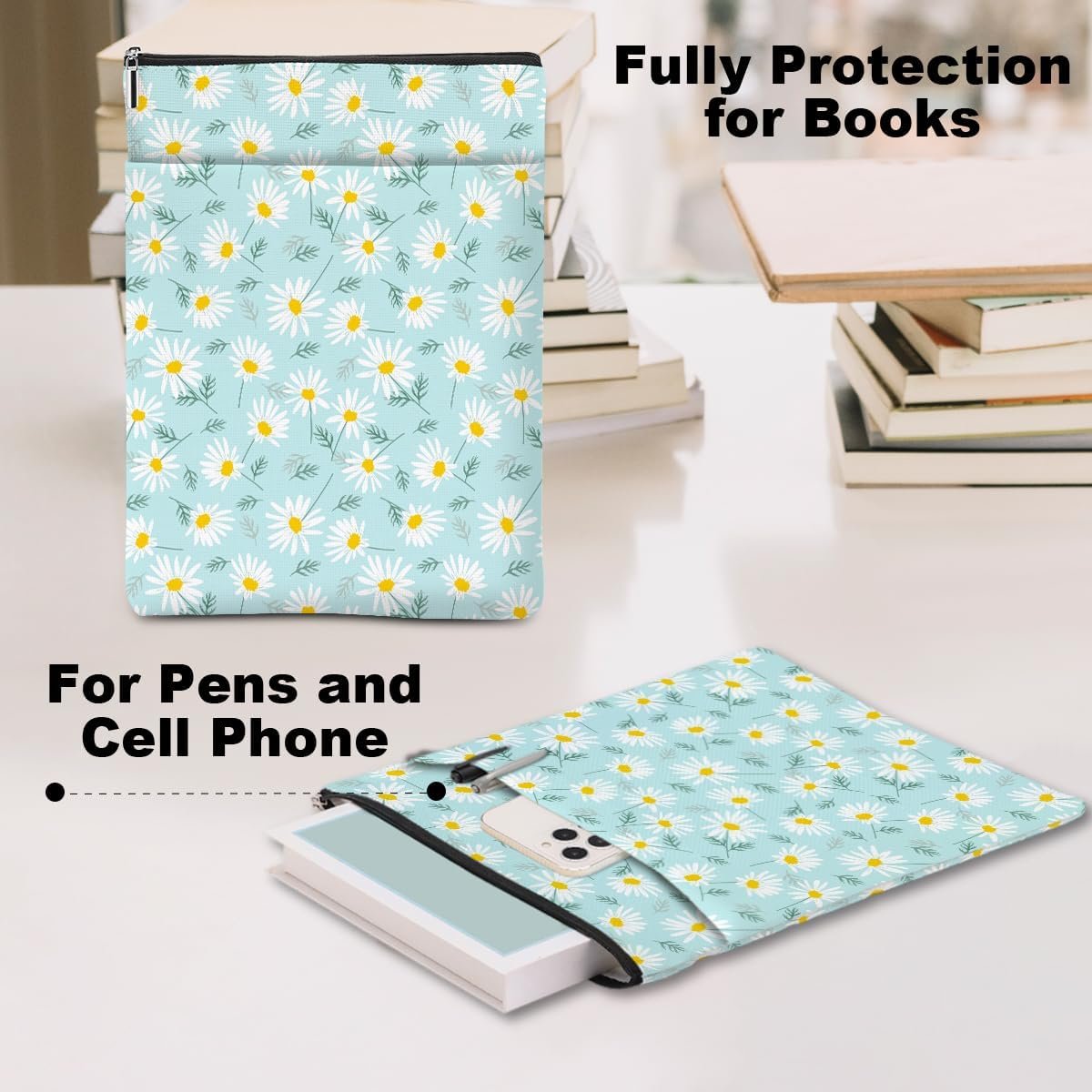Custom Print Zipper Book Sleeve Waterproof Book Cover Portable Kindle Pocket Pouch with Inner Cotton Padding
