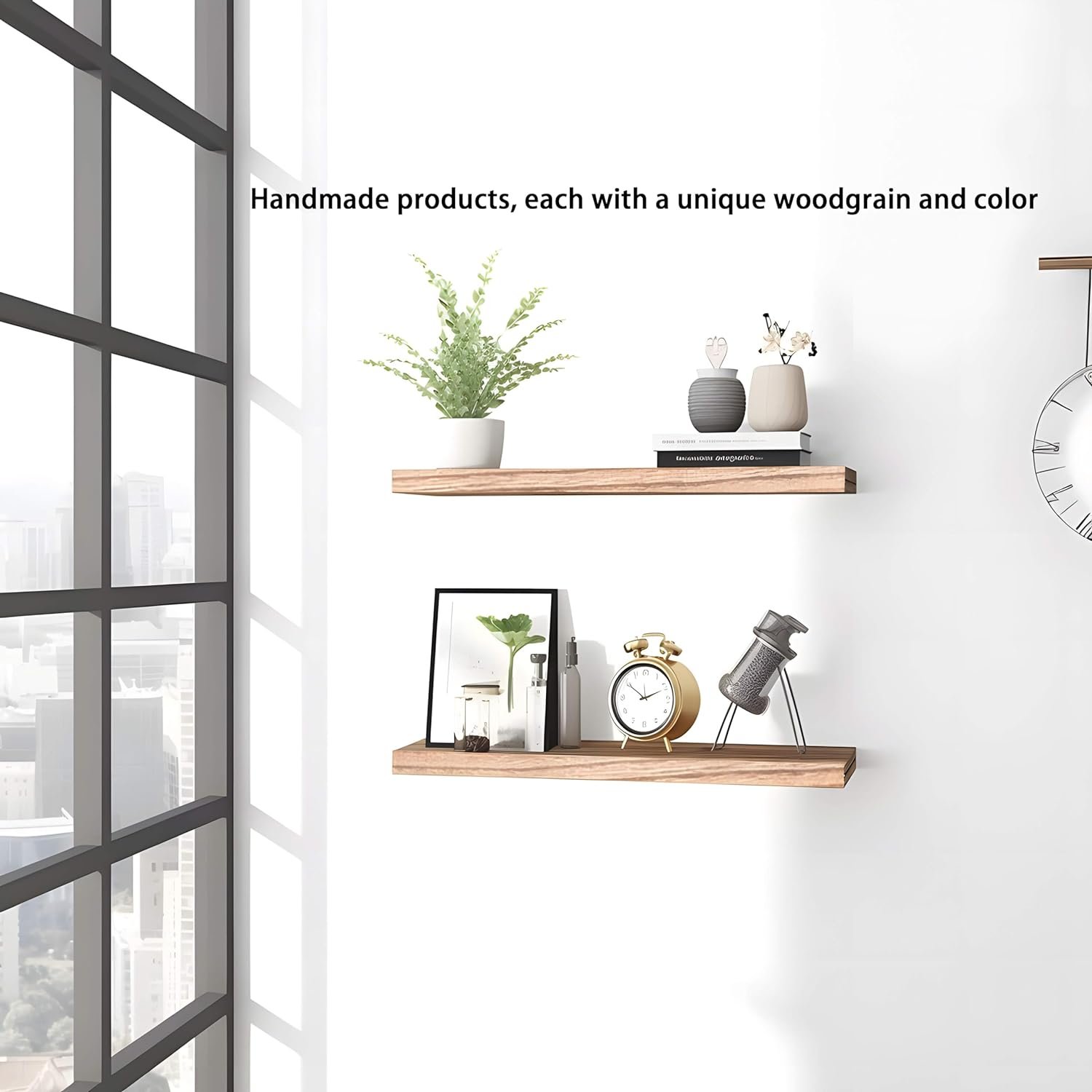 5pcs Wood Floating Shelves Light Brown Wooden Wall Shelves For Bedroom Set