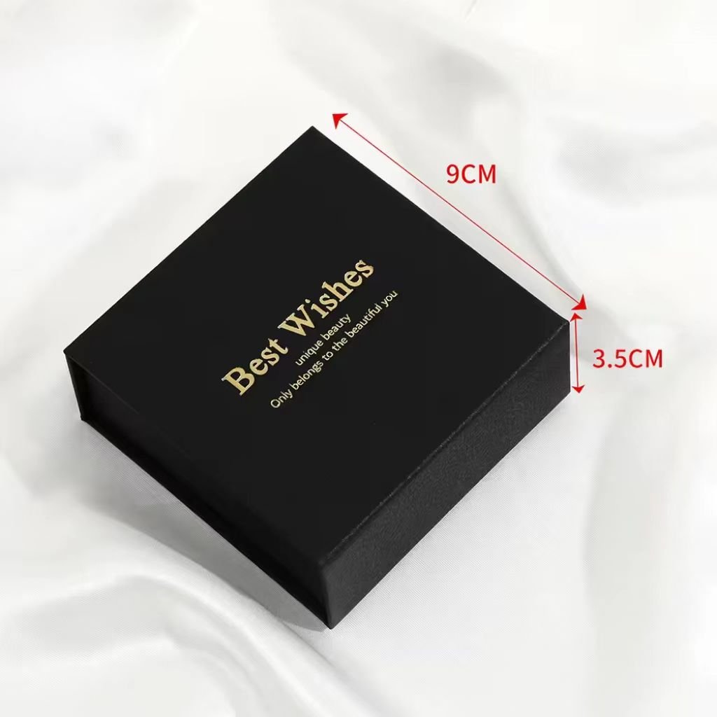 Gold Stamp Logo 9x9x3.5cm Black Paper Jewellery Box Magnetic Paper Gift Jewelry box Eco- friendly Jewlery Box Packaging