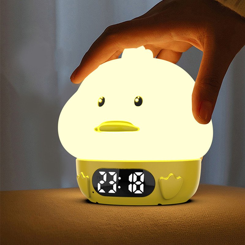 Lonvel Animal Duck Shape Baby Kids Duck Night Light Bedroom Recharge Sleep Timed Children's Creative Silicone Table Lamp & Toy