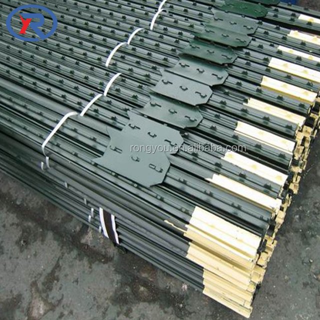 Green painted 7ft T fence pole with galvanized wire/Light duty 1.08lbs/ft steel metal iron American market fence studded T post
