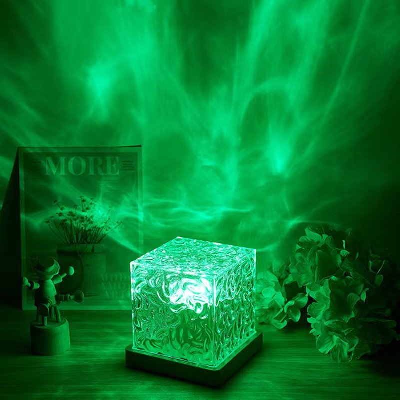 Little Red Riding Book Dynamic Square Table Lamp with Rotating Water Ripple & LED Light RGB Water Pattern Flame Romance Bedroom