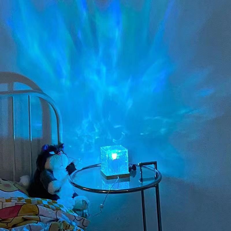 Little Red Riding Book Dynamic Square Table Lamp with Rotating Water Ripple & LED Light RGB Water Pattern Flame Romance Bedroom