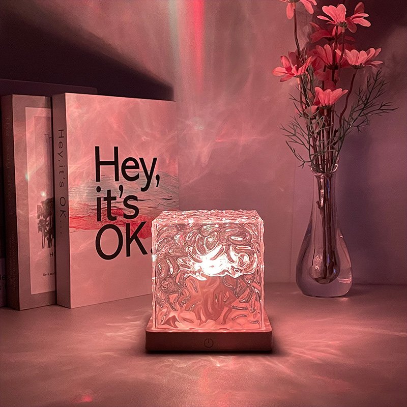 Little Red Riding Book Dynamic Square Table Lamp with Rotating Water Ripple & LED Light RGB Water Pattern Flame Romance Bedroom