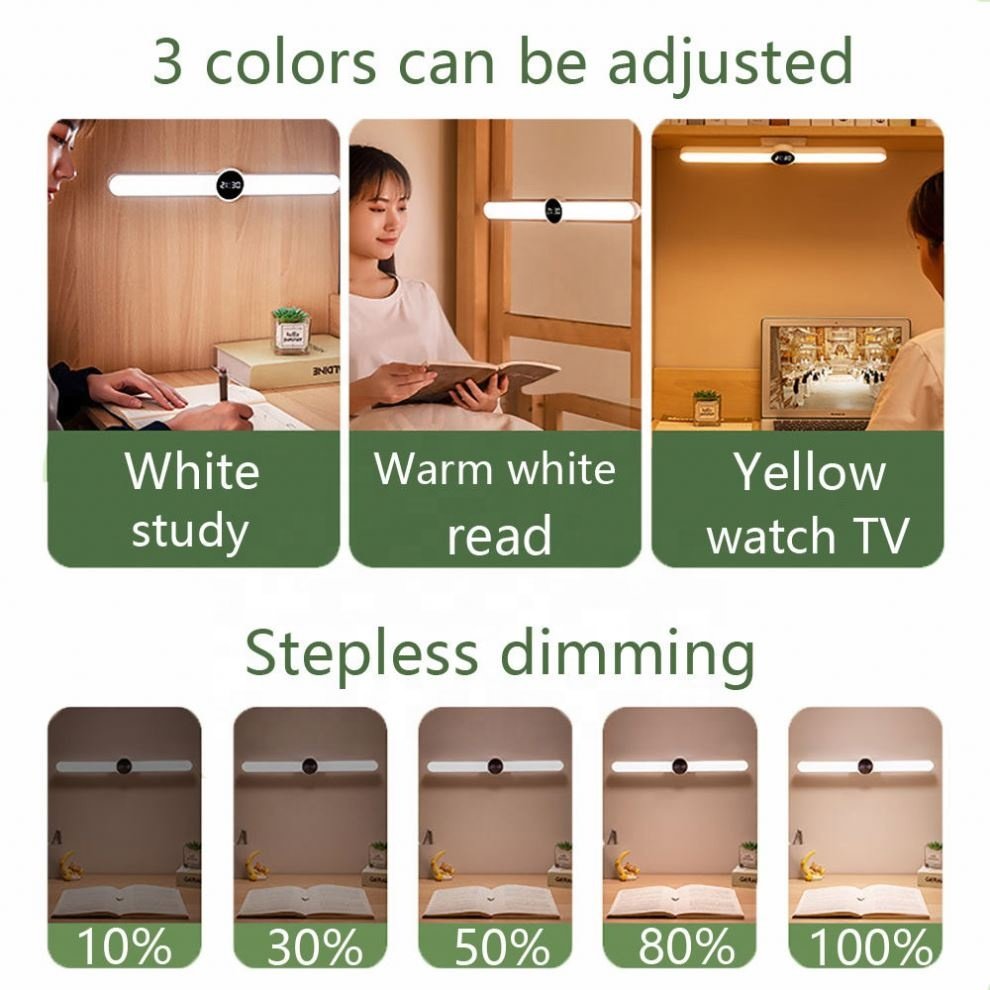 Shingel Table Lamp Clock Usb Led Light Hanging Magnetic Cabinet Desk Lamp Chargeable Stepless Dimming Reading Lamp