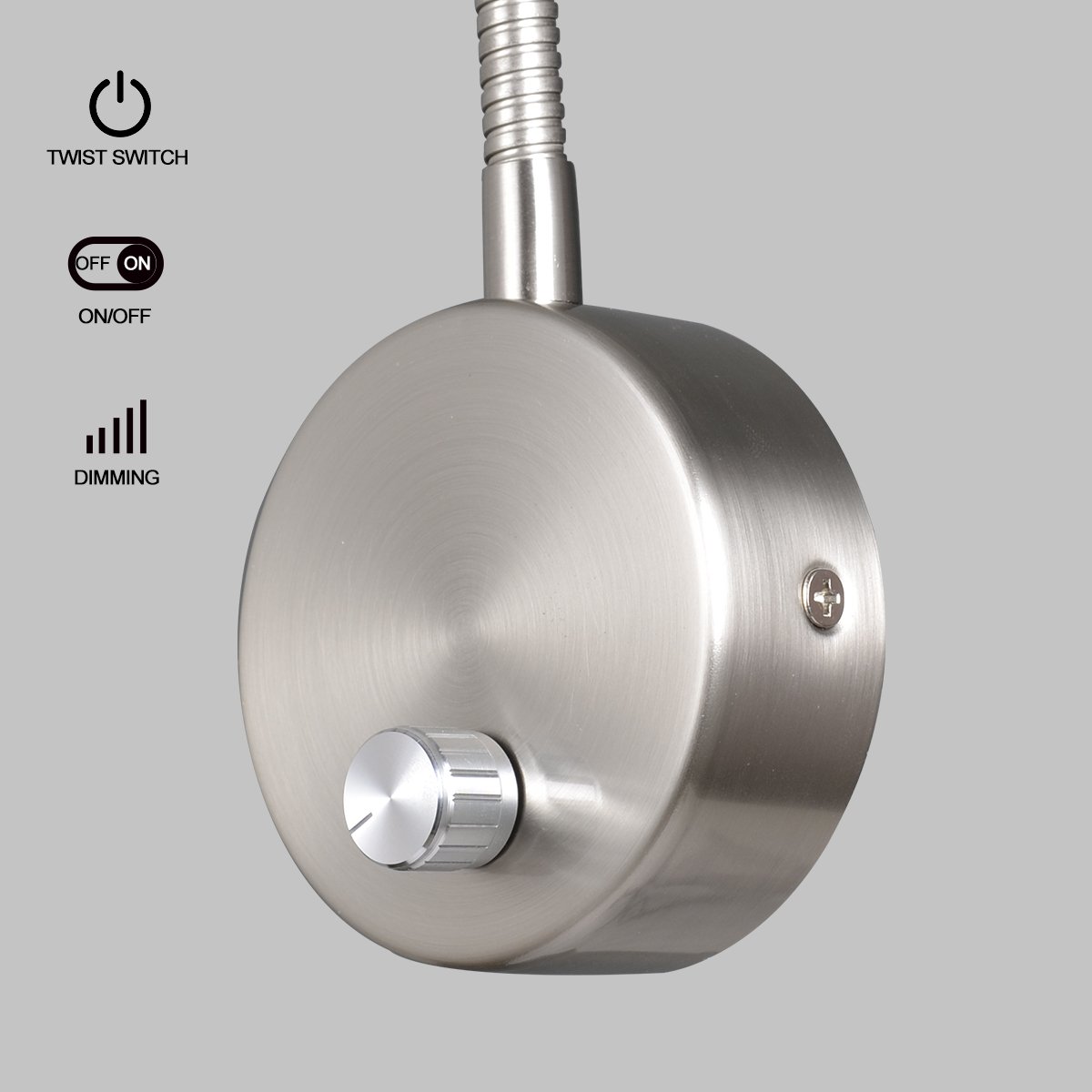 Manual Control Dimmable Flexible Gooseneck Wall Lamp Reading Lights for Books in Bed 3w /surface nickel /3000k/AC 220V