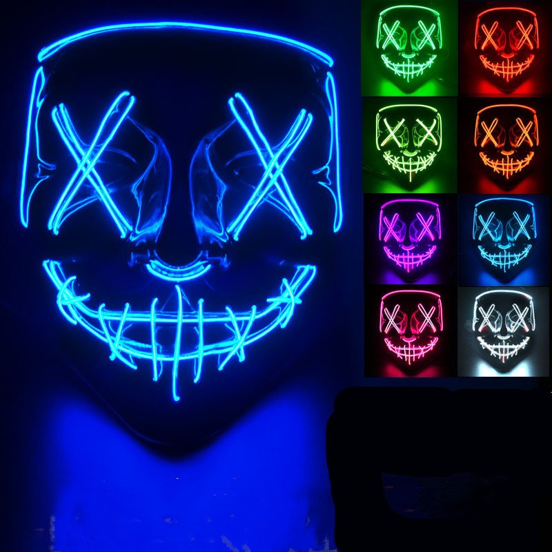 Hot selling Festival Cosplay Carnival Parties EL Wire Scary Halloween LED light up Purge Mask