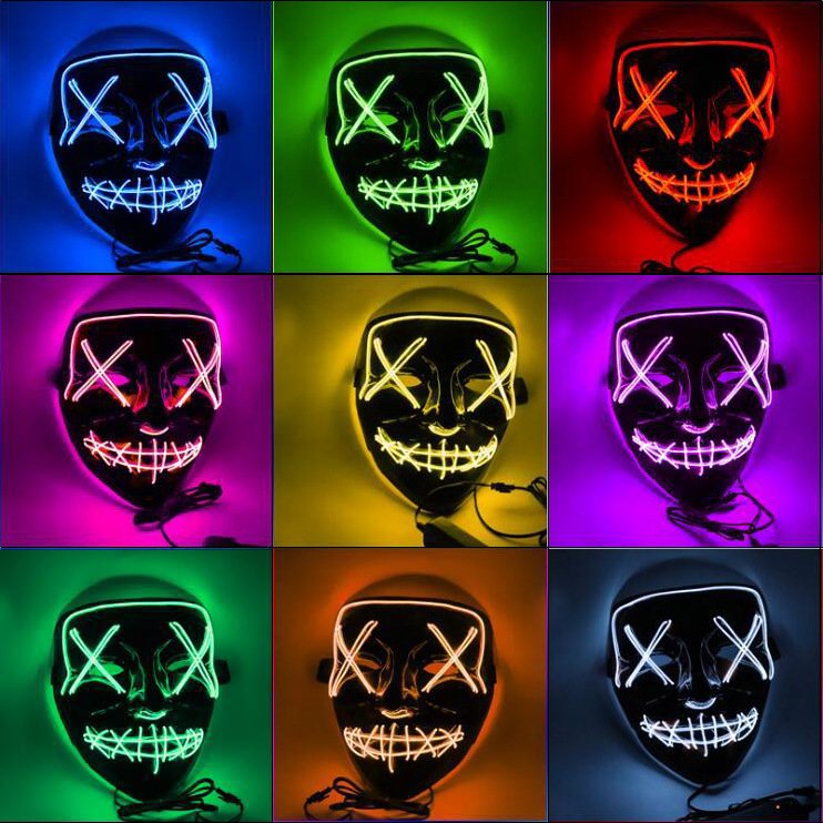 Hot selling Festival Cosplay Carnival Parties EL Wire Scary Halloween LED light up Purge Mask