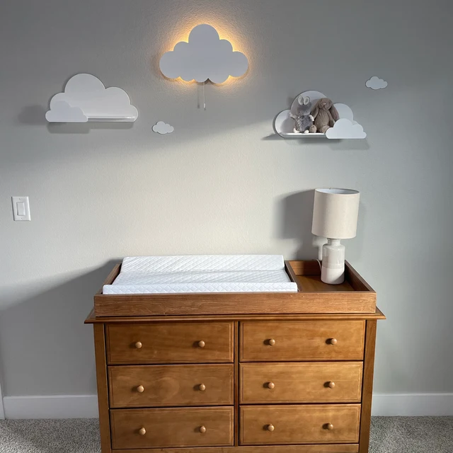 Children MDF Wooden Cloud Shelves with Led light wooden rack shelf display children decorative book cloud wall shelf