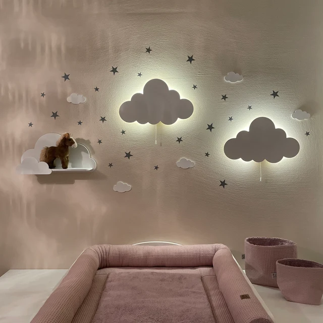 Children MDF Wooden Cloud Shelves with Led light wooden rack shelf display children decorative book cloud wall shelf