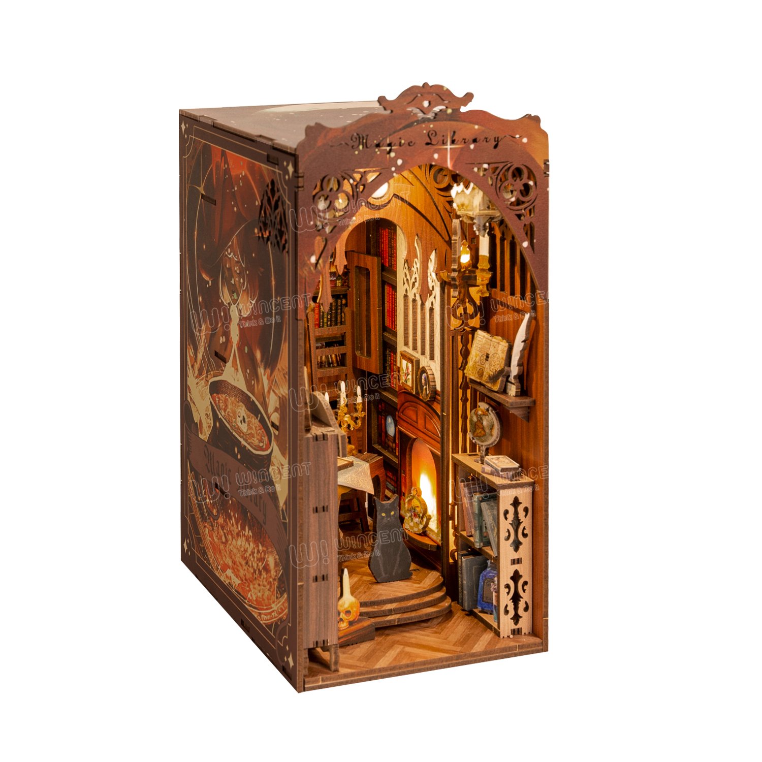 Magic World Liberary Bookend Human Body Sensor Light Wood Laser Cut And UV Print DIY Gift Exquisite Details Kids Book End