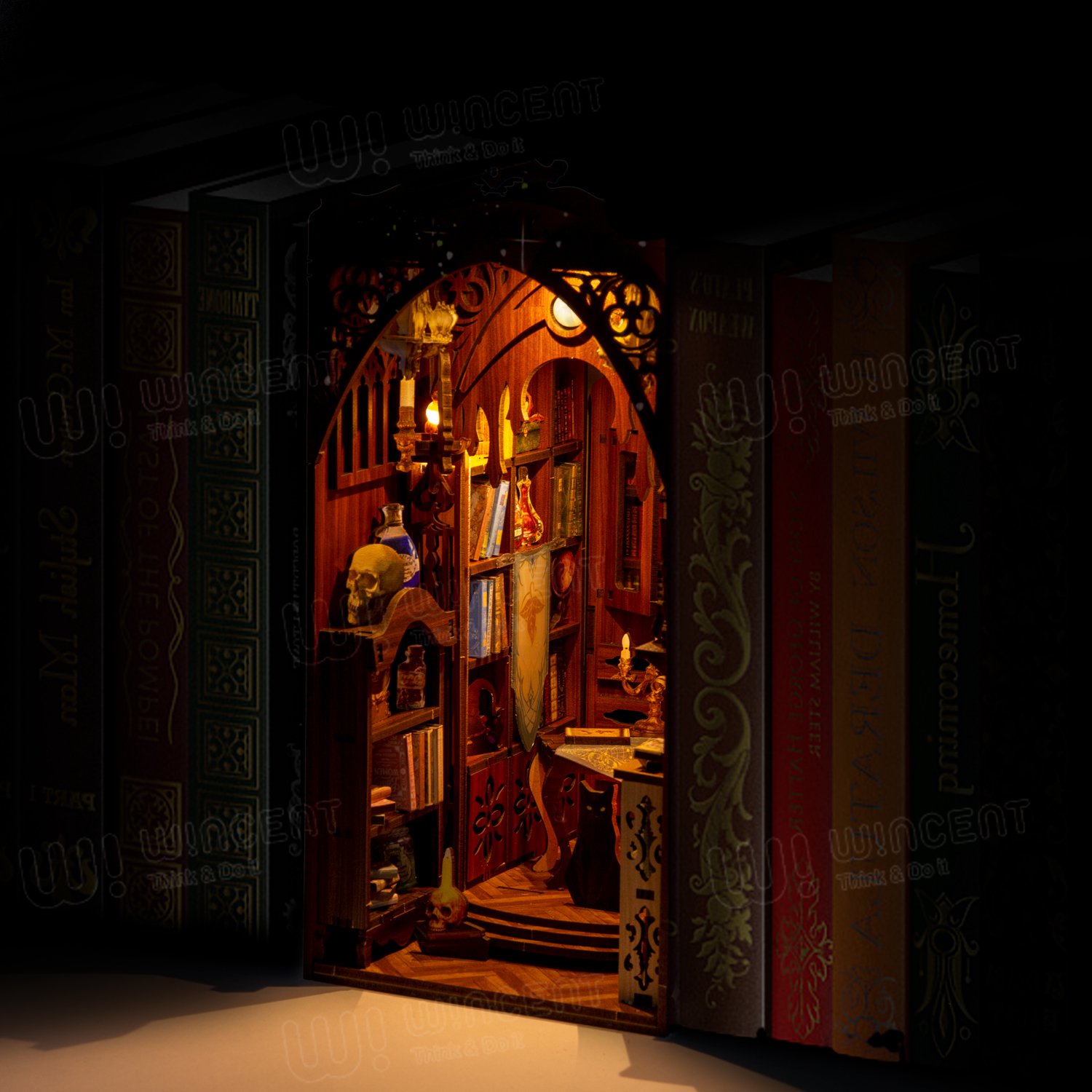Magic World Liberary Bookend Human Body Sensor Light Wood Laser Cut And UV Print DIY Gift Exquisite Details Kids Book End
