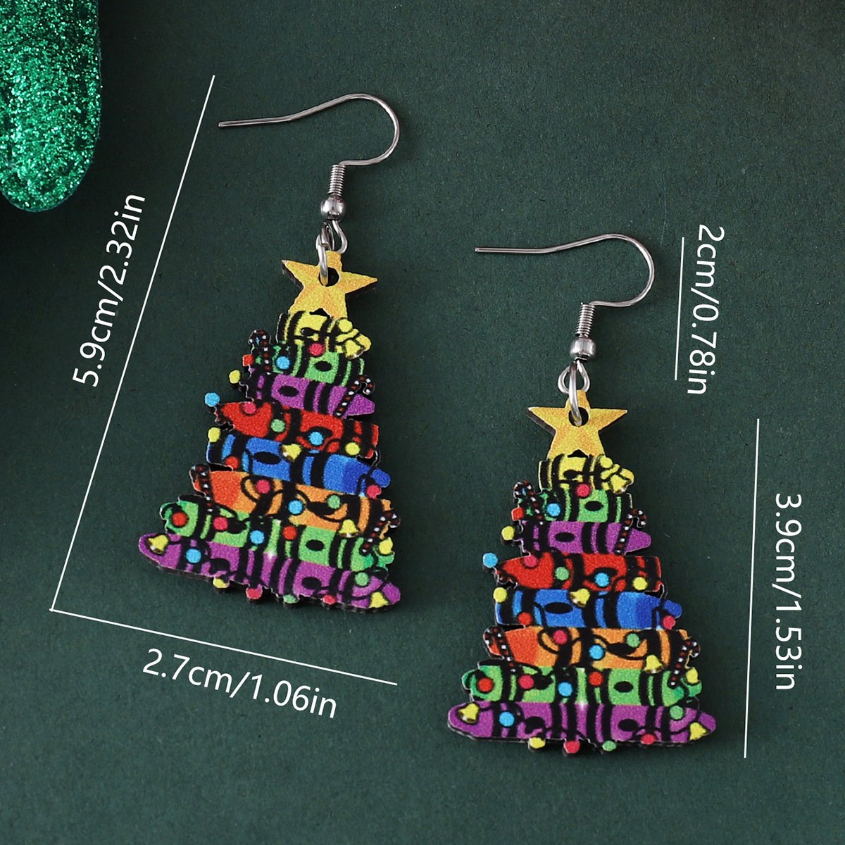 New Christmas star lights book Christmas tree pendant earrings wooden double-sided earrings teacher gifts