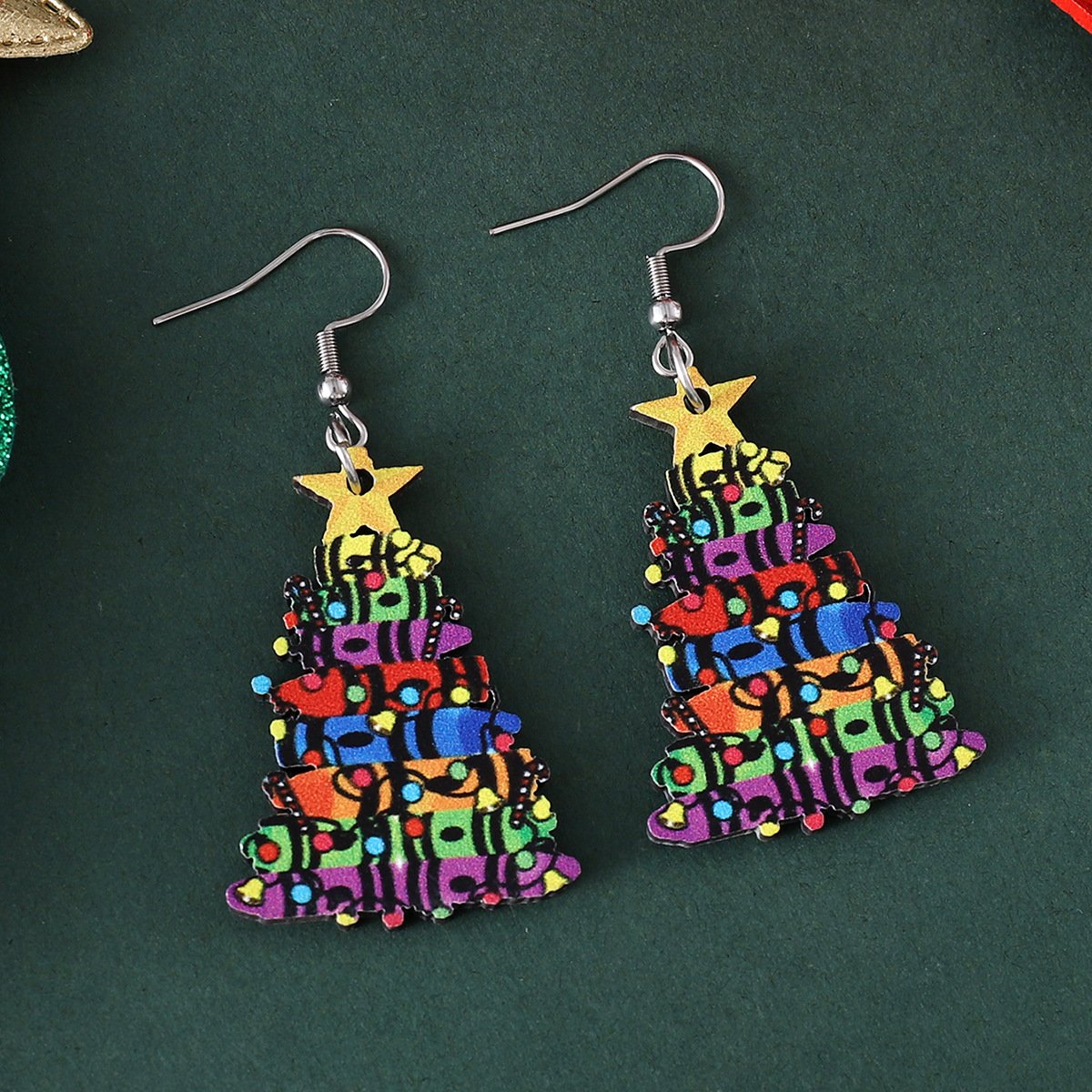 New Christmas star lights book Christmas tree pendant earrings wooden double-sided earrings teacher gifts