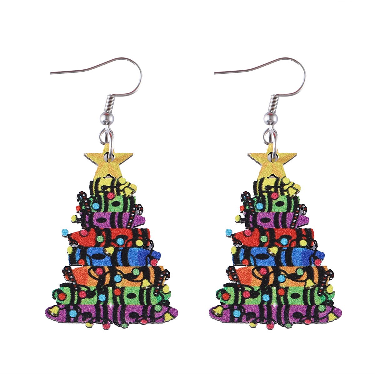 New Christmas star lights book Christmas tree pendant earrings wooden double-sided earrings teacher gifts