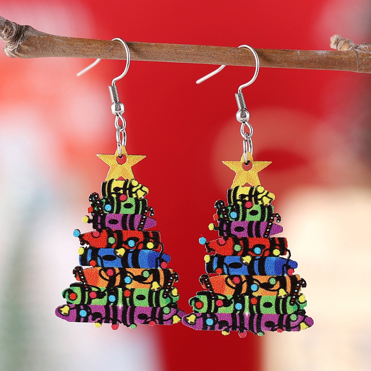 New Christmas star lights book Christmas tree pendant earrings wooden double-sided earrings teacher gifts
