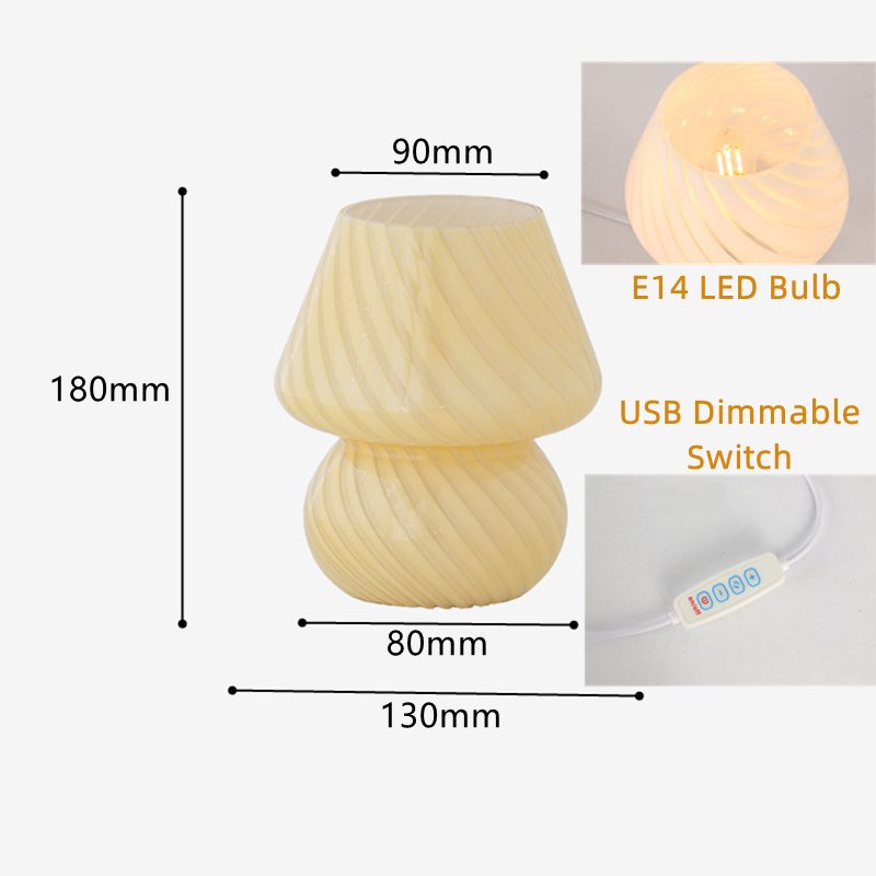 USB Vintage LED Mushroom Table Lamp Novelty Dimmable Glass Hotel Desk Light Bedroom Bedside Living Room Bar Decor Reading Light