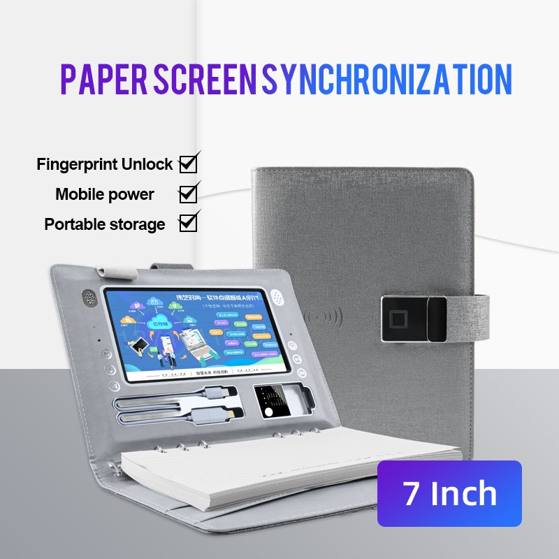 New Design High Tech 7 Inch MP4 Video Player Lcd Advertising Notebook Paper Screen Sync 16G Wireless Charger NFC Notapad Gift