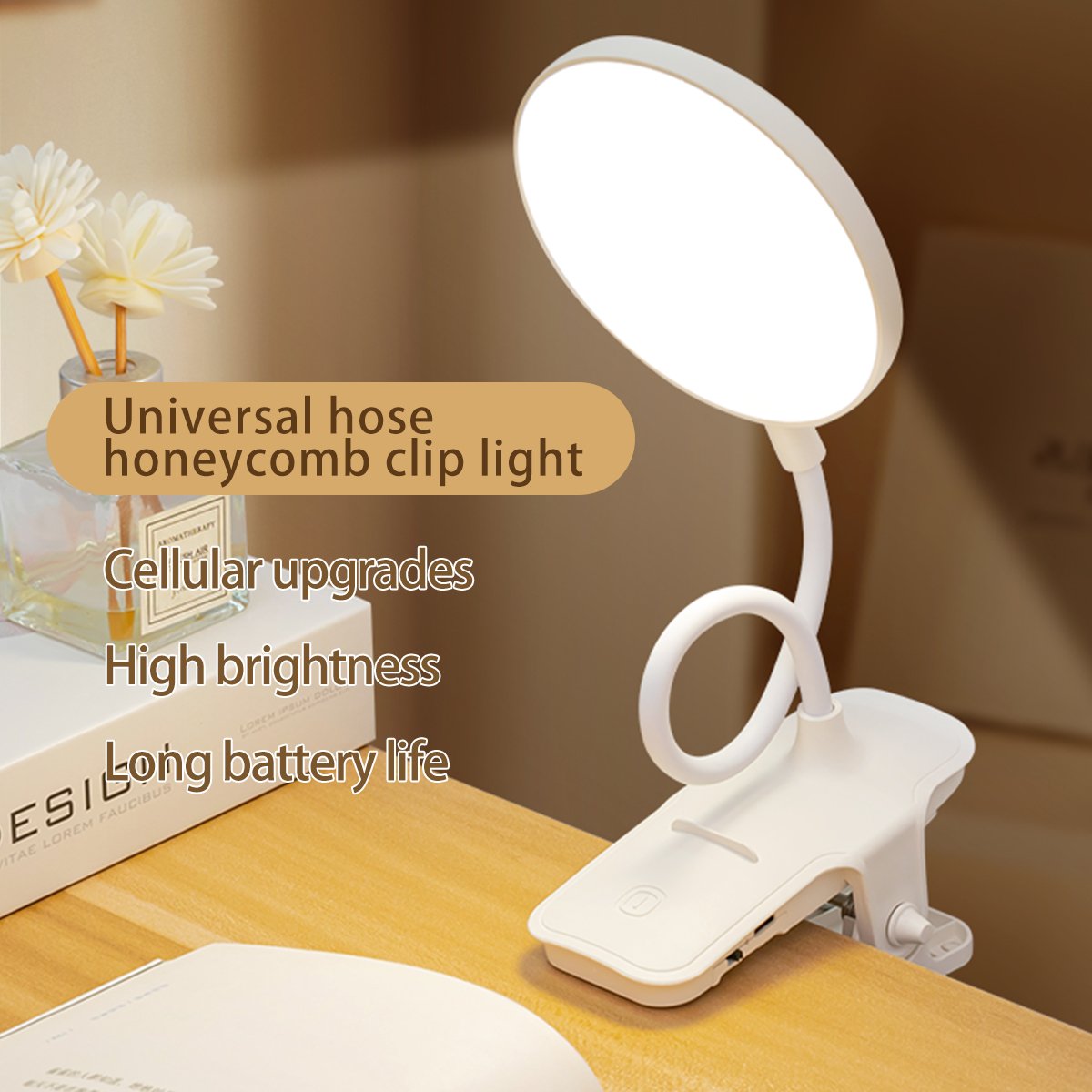 YOLOMO LED Clip Reading Book Light Usb Charging Clamp Lamp with Flexible Neck Rechargeable Table Lamp