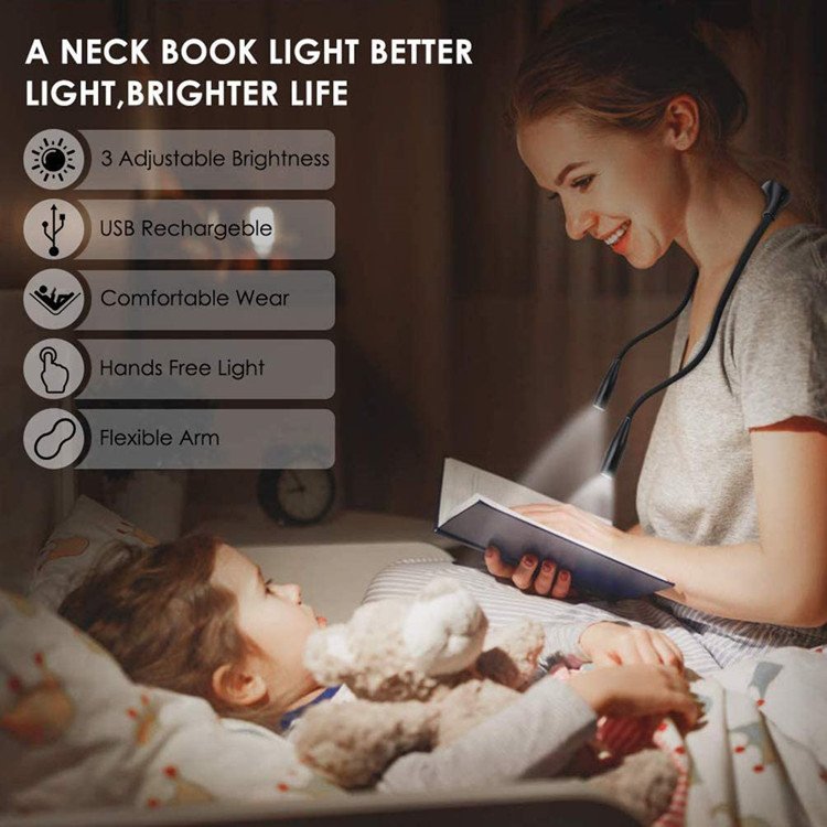 Modern and stylish portable rechargeable U-shaped adjustable living room night bedtime reading LED small book light
