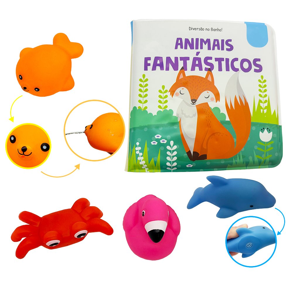 NEW Cut Carton Animal Bath Book with 4 Bath Toys Set for Kids Early Educational Waterproof Bathroom Toys