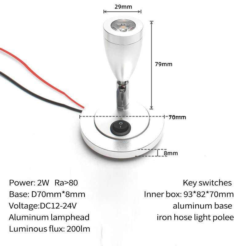 2W 12V RV Boat LED Reading Light LED Wall lamp Modern Bedroom Bedside Reading Study Book Lamp