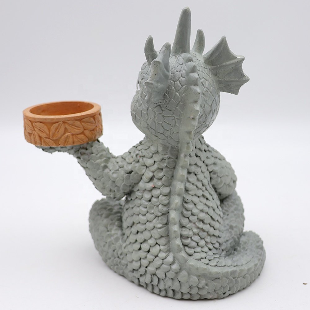 Custom wholesale resin craft decorative animal cute cartoon baby dragon sitting reading a book tea light candle holder