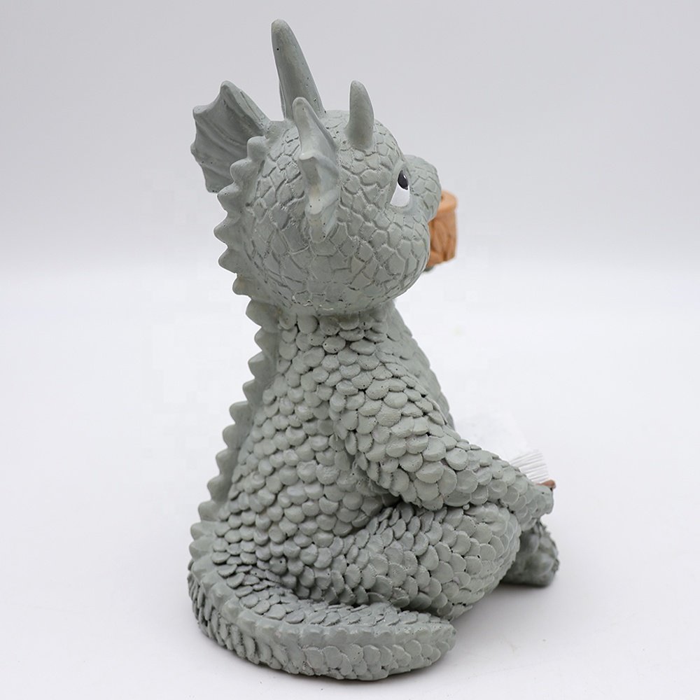 Custom wholesale resin craft decorative animal cute cartoon baby dragon sitting reading a book tea light candle holder