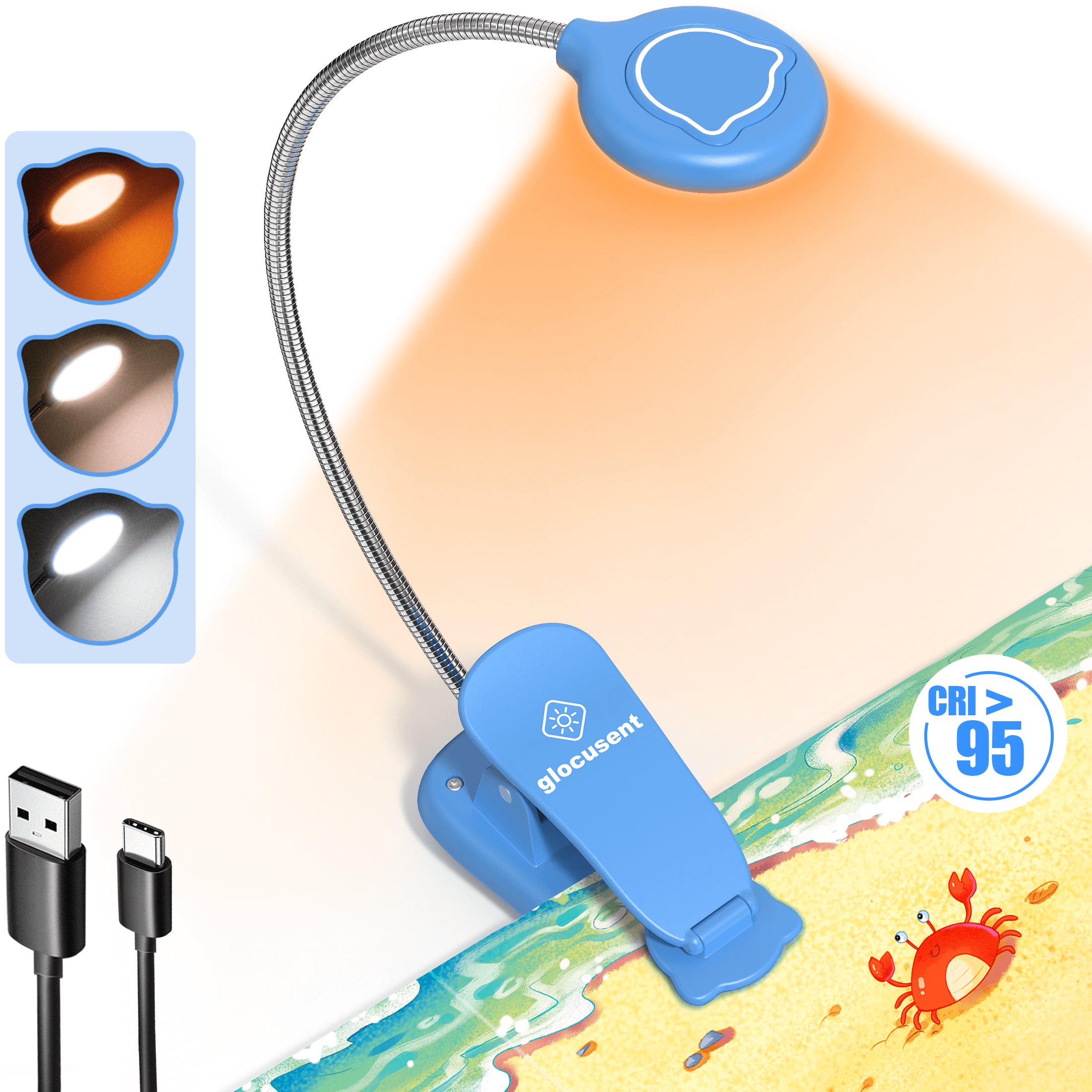 Clearance Price GLOCUSENT Kids Study Reading Book Lamp Usb Rechargeable Eye Care Mini Led Clip on Reading Book Lights for Kids