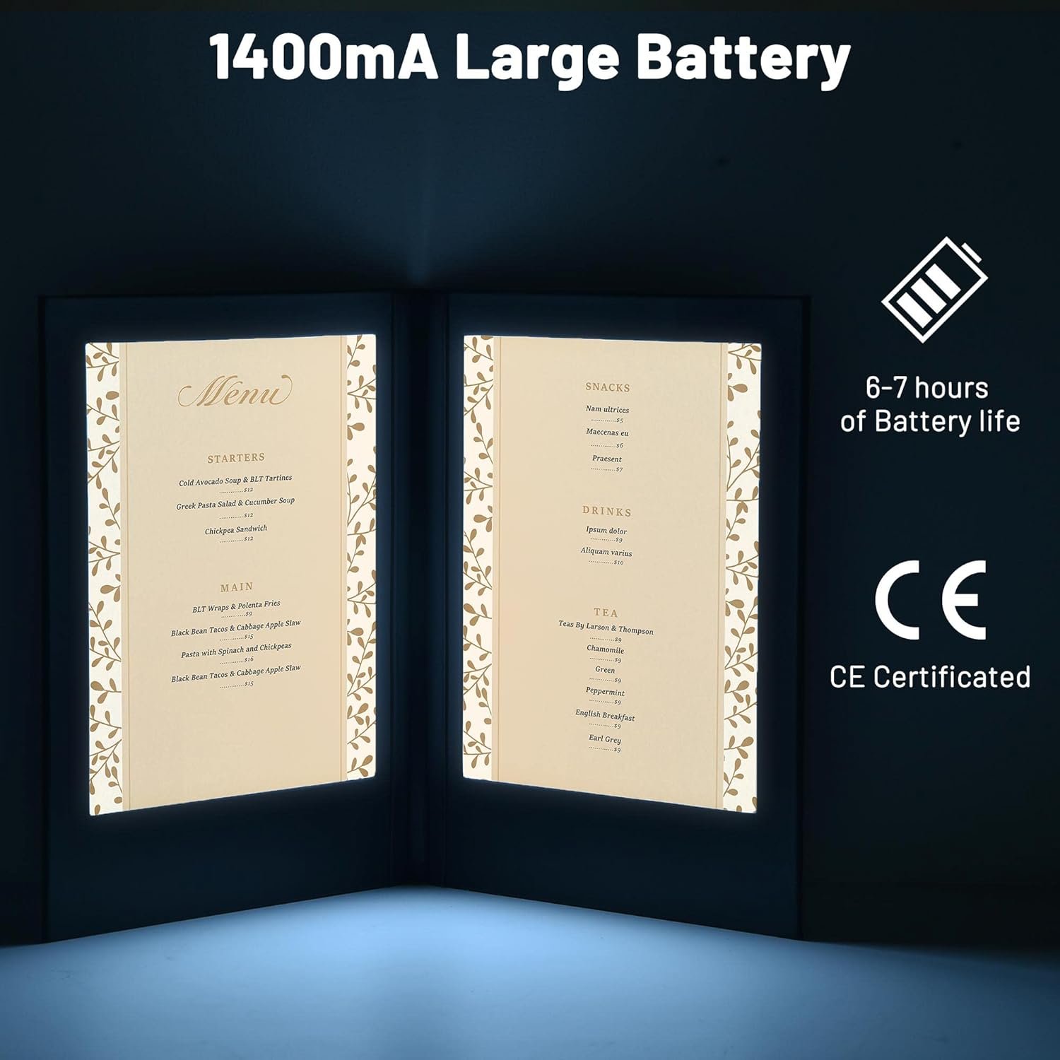 Flashing illuminated Acrylic Material Led Menu Two Board For food drink wine