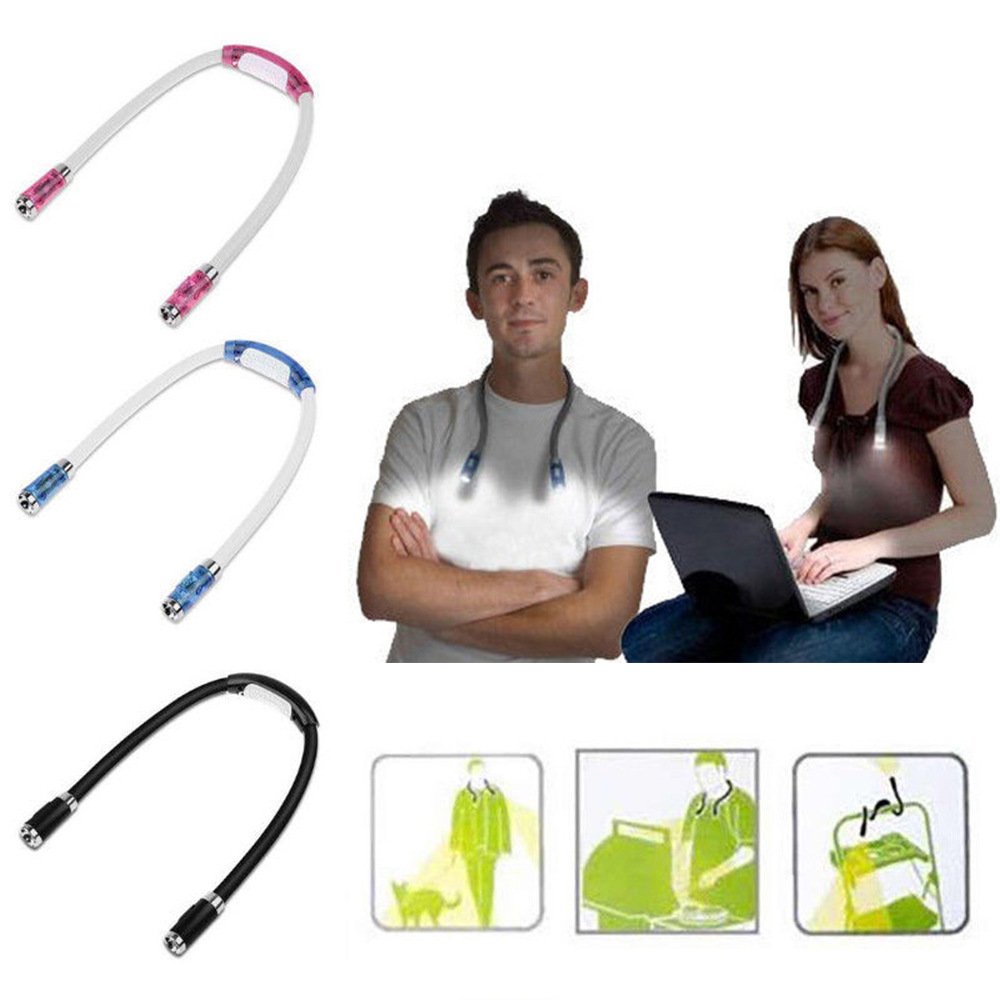 portable 4 LED Hands Free 3 Brightness Levels hanging Flexible Adjustable LED Book Light Neck Hug Light Reading Light